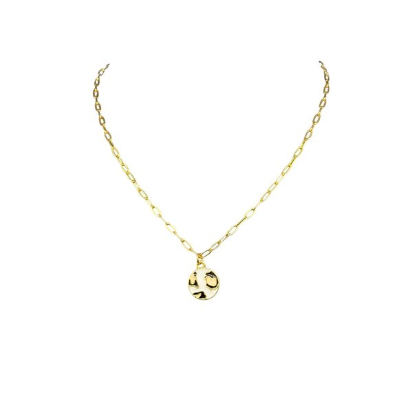 Plunder White Black Enamel Round Pendant Paperclip Chain Necklace Gold Tone - Picture 1 of 7